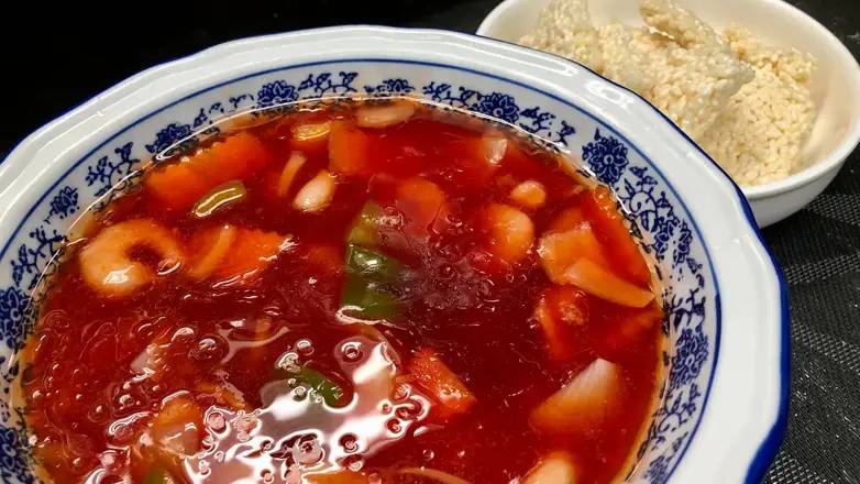 302. Crispy Rice with Shrimp in Sweet and Sour Sauce 糖醋蝦仁鍋粑